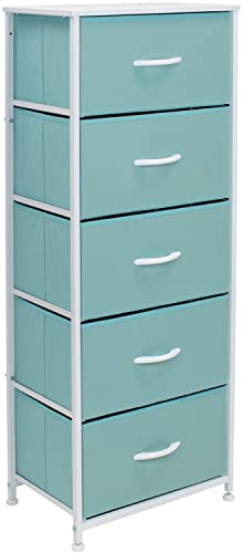 Sorbus Fabric Dresser for Kids Bedroom  Chest of 5 Drawers Tall Storage Tower Clothing Organizer for Closet for Playroom for Nursery Steel Frame Fabric Bins  Wood Handle Aqua