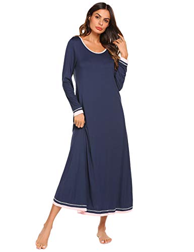 Ekouaer Nightgown Women Long Sleeve Sleepwear Full Lenth Long Nightshirt Soft Loungewear SXXL