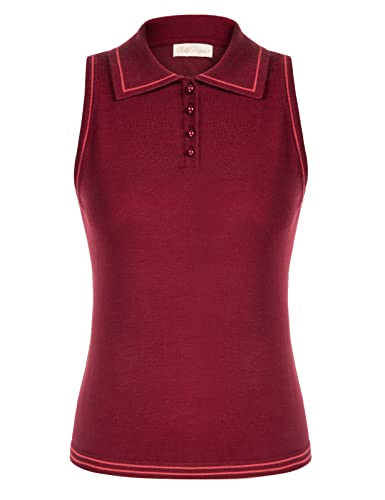 Belle Poque Women Vintage Knit Tank Top Polo Collar Sleeveless Crop Top