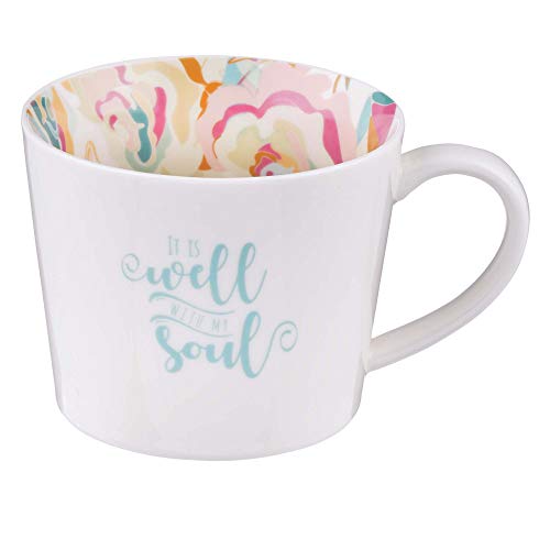 Inspirational Coffee Mug Well With My Soul in Abstract Floral Ceramic Coffee Cup 13oz