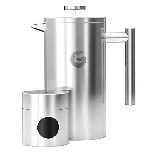 Coffee Gator French Press Coffee Maker Insulated Stainless Steel Manual Coffee Makers For Home Camping w Travel Canister Presses 4 Cup Serving Black