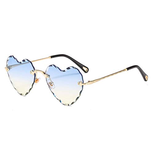 Heart Sunglasses Rimless Thin Metal Frame Heart Shaped Sun Glasses Cute Eyewear UV400 for Women