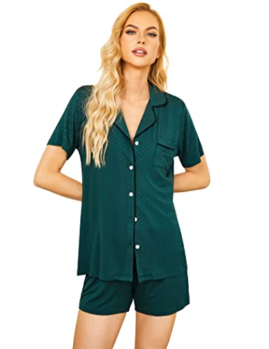 Ekouaer Pajamas Women Short Sleeve Sleepwear Button Down Loungewear Soft Summer Pjs Shorts Set