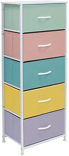 Sorbus Fabric Dresser for Kids Bedroom  Chest of 5 Drawers Tall Storage Tower Clothing Organizer for Closet for Playroom for Nursery Steel Frame Fabric Bins  Wood Handle Aqua