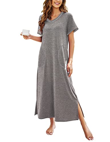 Ekouaer Loungewear Long Nightgown Women39s UltraSoft Nightshirt Full Length Sleepwear with Pocket S4XL