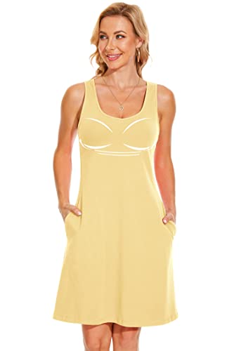 TAIPOVE Women Cotton Nightgowns Built in Bra with Pockets Slips Under Dresses Lounge Sleep Wear Casual Long Night Shirts