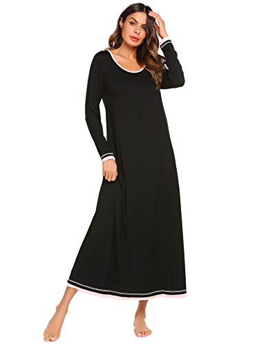 Ekouaer Nightgown Women Long Sleeve Sleepwear Full Lenth Long Nightshirt Soft Loungewear SXXL