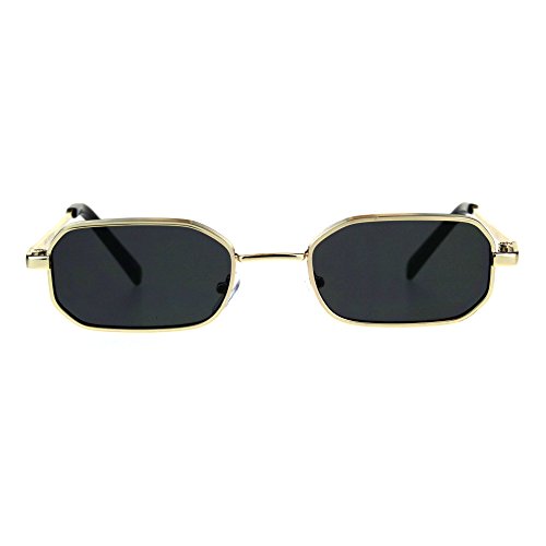 Mens Narrow Metal Rim Rectangular Hippie Pimp Sunglasses