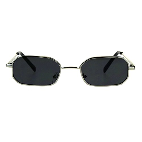 Mens Narrow Metal Rim Rectangular Hippie Pimp Sunglasses