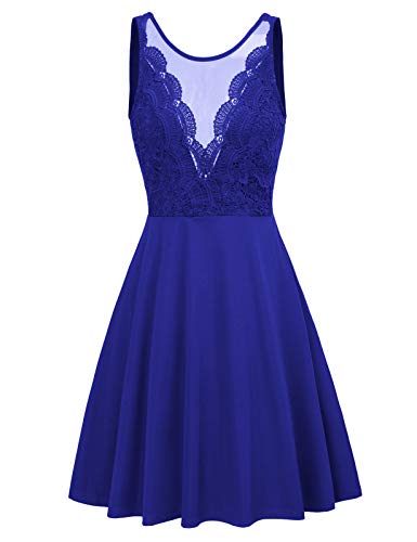 GRACE KARIN Women Sleeveless Lace Patchwork Deep VNeck A Line Flared Party Dress