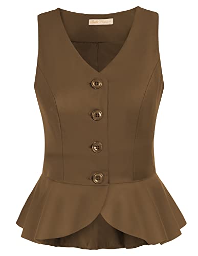 Belle Poque Women Vintage Suit Vest Peplum Hem Button Down VNeck Waitcoat Formal Dressy Vest