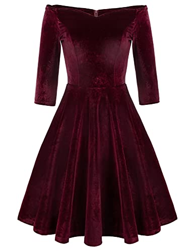 GRACE KARIN Women39s Off Shoulder 34 Sleeve Stretchy Velvet Cocktail Party Dresses