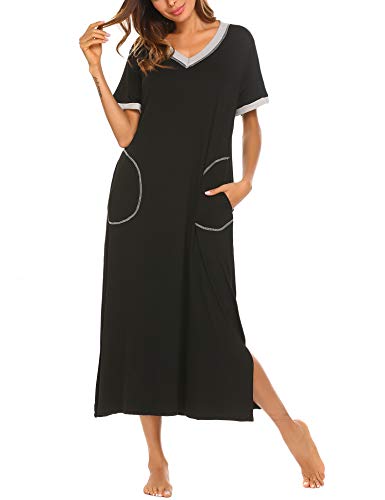 Ekouaer Loungewear Long Nightgown Women39s UltraSoft Nightshirt Full Length Sleepwear with Pocket S4XL