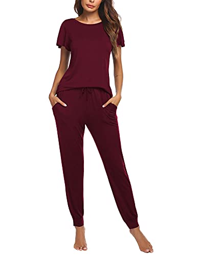 Ekouaer Womens Pajama Sets Short Sleeve Sleepwear and Long Pants Soft Sleep Lounge Sets Joggers Pj Sets with Pockets
