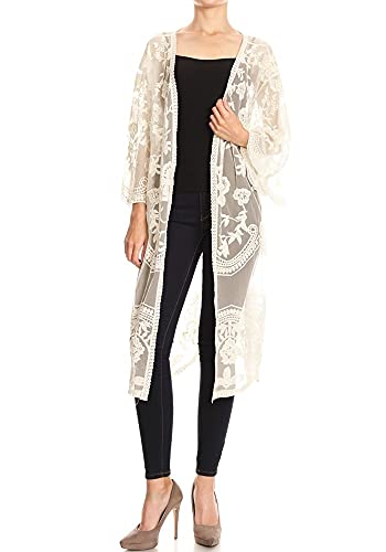 AnnaKaci Womens Long HalfSleeve Embroidered Lace Kimono Cardigan