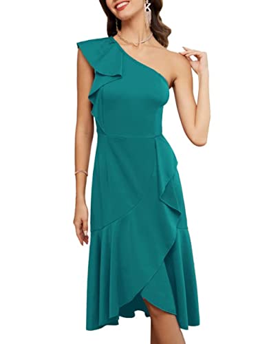 GRACE KARIN Women39s Sexy One Shoulder Dresses Sleeveless Ruffle High Low Hem Midi Cocktail Party Dress