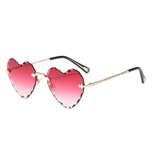 Heart Sunglasses Rimless Thin Metal Frame Heart Shaped Sun Glasses Cute Eyewear UV400 for Women