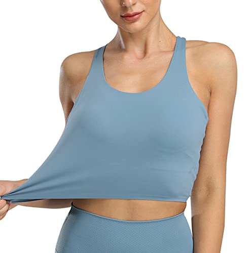 ECUPPER Womens Racerback Sports Bra Fixed Padded Yoga Crop Tops Medium Support Athletic Tank Tops for Workout Fitness