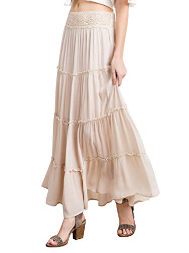 AnnaKaci Womens Maxi Boho Skirt Flowy Beach Casual Long Skirt for Women Elastic High Waist ALine Layered Skirt