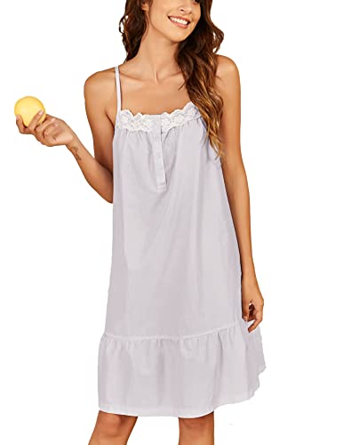 Ekouaer Sleepwear Sleeveless Nightgown for Women Cotton Sleep Dress Victorian Sleepshirt Strap Gown SXXL