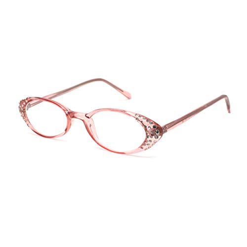 Womens Rhinestone Studded Oval Cat Eye Reading Glasses with Hard Case