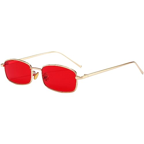 Dollger Retro Rectangle Sunglasses for Women Men Square Narrow Hip Hop Small Frame Sun Glasses