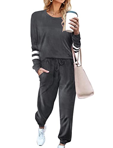 Ekouaer Sweatsuits Womens Loungewear Set Tracksuit Long Sleeve Pajamas Set with Pockets 2 Piece Outfits Lounge Sets