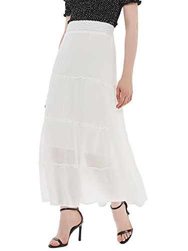 AnnaKaci Womens Maxi Boho Skirt Flowy Beach Casual Long Skirt for Women Elastic High Waist ALine Layered Skirt