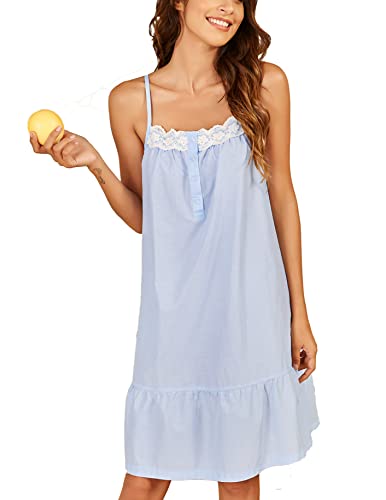 Ekouaer Sleepwear Sleeveless Nightgown for Women Cotton Sleep Dress Victorian Sleepshirt Strap Gown SXXL