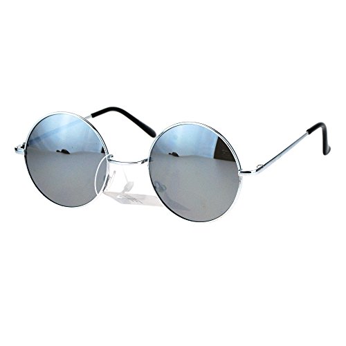 Mens Round Circled Mirrored Lens Wire Rim Musician Sunglasses