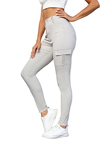 ECUPPER Womens High Waist Cargo Skinny Jeans Shaping Denim Pants High Rise Stretch Trousers Slim Fit Jeans with Pockets