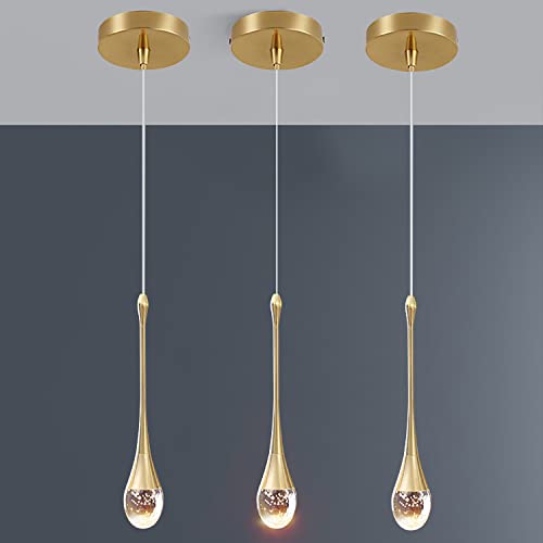 Kitchen Island Chandeliers Teardrop Crystal Pendant LightingIntegrated Pendant Light with Crystal Bubble for Modern Kitchen Island Globe Fixtures Chromed Finished3000K6000Kwith Remote Control