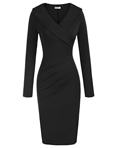 GRACE KARIN Women39s Long Sleeve Work Dresses Office Business Wrap V Neck Pencil Bodycon Dress Cocktail Party