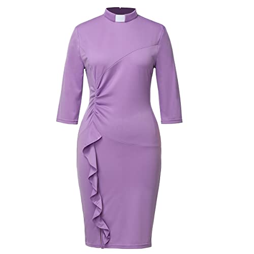 BLESSUME Catholic Church Women Clergy Tab Collar Dress Black Mass Pencil Dress