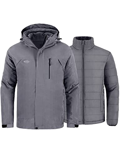 Wantdo Men39s Waterproof 3 in 1 Ski Jacket Warm Winter Coat Windproof Snowboarding Jackets with Detachable Puffer Coat