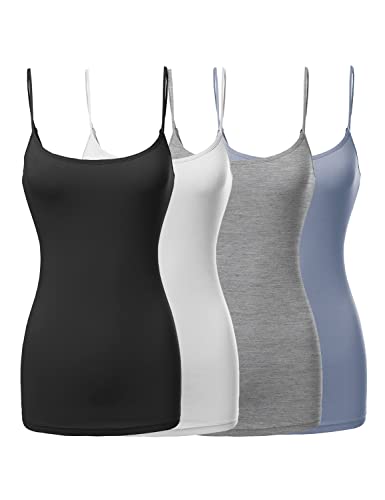 Made by Emma Women39s Basic Solid Long Length Adjustable Spaghetti Strap Tank Top 4PACK