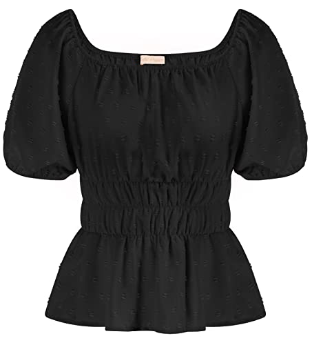 Belle Poque Women Puff Short Sleeve Peplum Tops Scoop Neck Blouse Slim Fit Tee Shirts