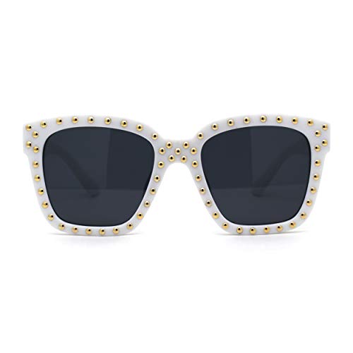 Unique Metal Stud Goth Plastic Horn Rim Sunglasses