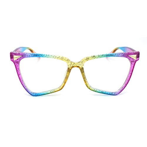 Womens Cat Eye Horn Rim Glitter Tie Dye Blue Light Blocking Computer Glasses