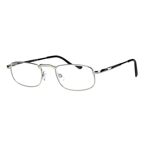 Mens Pocket Clip Arm Spring Hinge Rectangular Metal Rim Reading Glasses