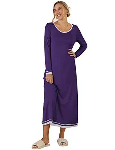 Ekouaer Nightgown Women Long Sleeve Sleepwear Full Lenth Long Nightshirt Soft Loungewear SXXL