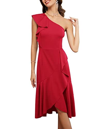 GRACE KARIN Women39s Sexy One Shoulder Dresses Sleeveless Ruffle High Low Hem Midi Cocktail Party Dress