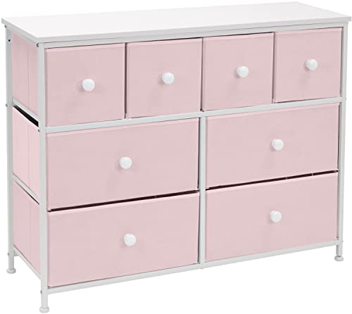 Sorbus Fabric Dresser for Kids Bedroom  Chest of 8 Drawers Storage Tower Clothing Organizer for Closet for Playroom for Nursery Steel Frame Fabric Bins  Knob Handle Pastel Pink