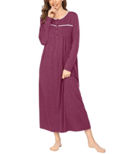 Ekouaer Nightgown Long Women39s Long Sleeve Sleepwear Full Length Nightshirt Soft Cotton Sleep Gowns