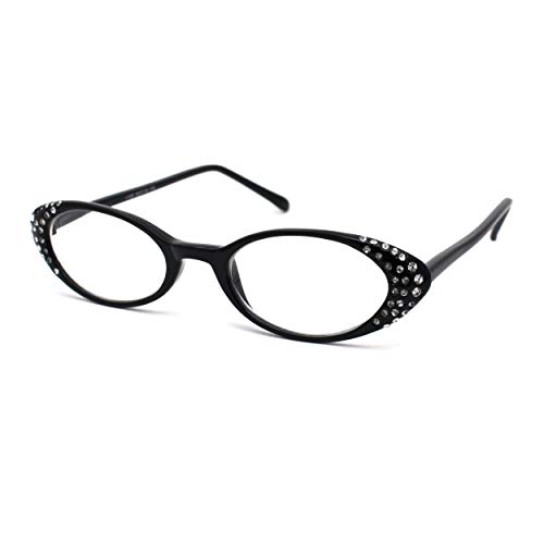 Womens Rhinestone Studded Oval Cat Eye Reading Glasses with Hard Case