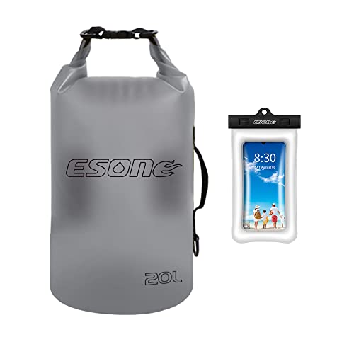 ESONE Women39s Men39s Waterproof Dry Bag 2L5L10L15L20L Roll Top Lightweight Clear Dry Bag Backpack with Cool Phone Case for Swimming Boating Camping and BeachAdjustable shoulder straps