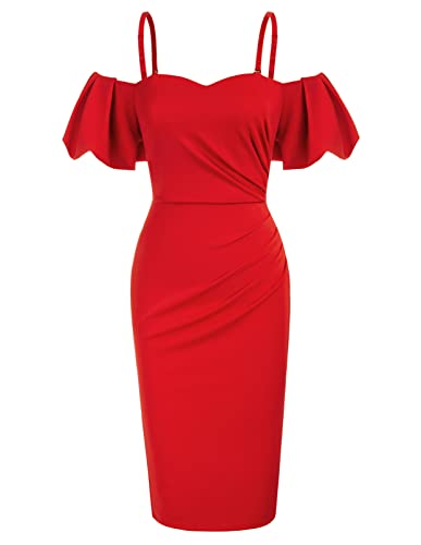 Belle Poque Women Off Shoulder Ruched Bodycon Vintage Cocktail Party Dress Wedding Guest Dress