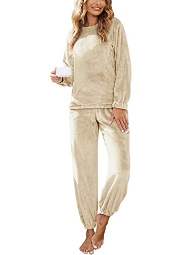 Ekouaer 2022 Women Fleece Pajama Sets Long Sleeve Tops and Pants PJ Sets Joggers Plush Loungewear Sleepwear S3XL