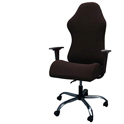 WOMACO Gaming Chair Slipcovers Spandex Jacquard Stretch Computer Desk Chair Cover for Leather Office Game Reclining Racing Ruffled Gamer Chair Protector Black Large