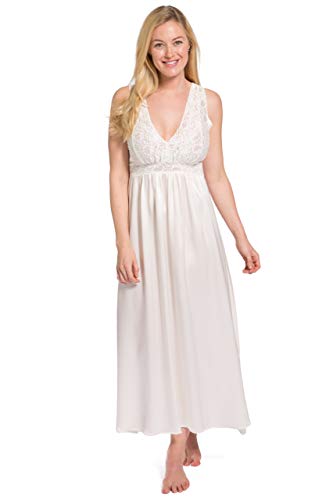 The Fishers Finery Womens Long Vintage Lace Nightgown is Crafted from 100 Mulberry Silk